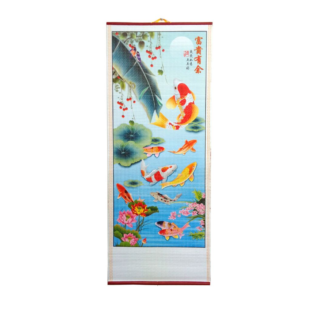 NINE KOI CARP FISH PAPER SCROLL